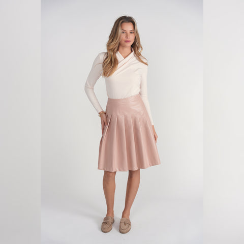 Pink Drop Waist Leather Pleated Skirt Adina LV