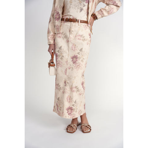Straight Maxi Skirt Vintage Floral Denim Adina