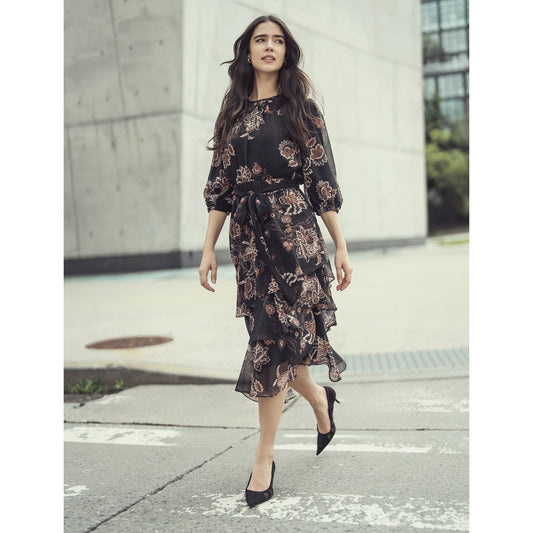 Raquel Layered Dress Black Paisley - The Mimi Boutique