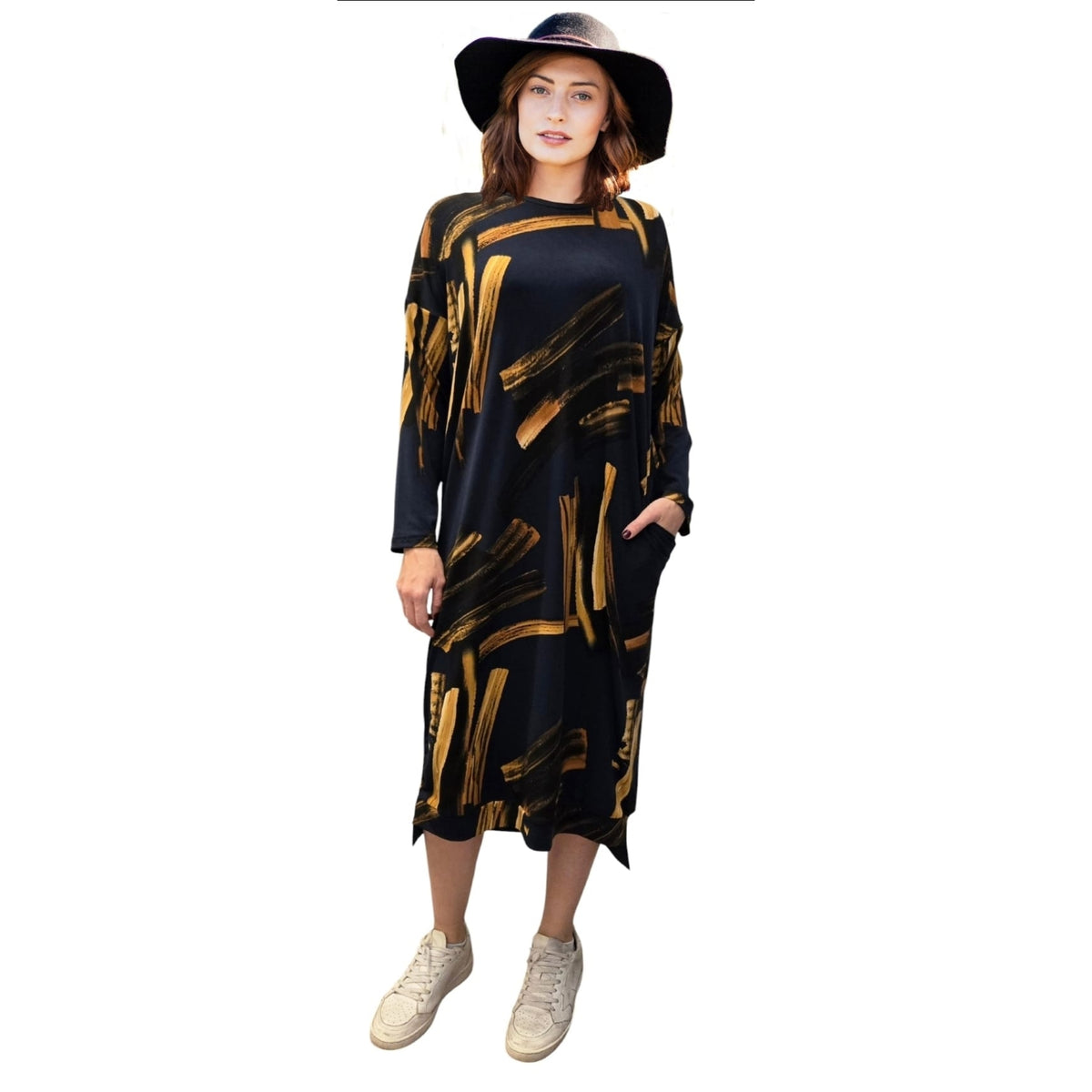 gold paint dress Navy & Golden Stroke Dolman Fabric:Sequin
