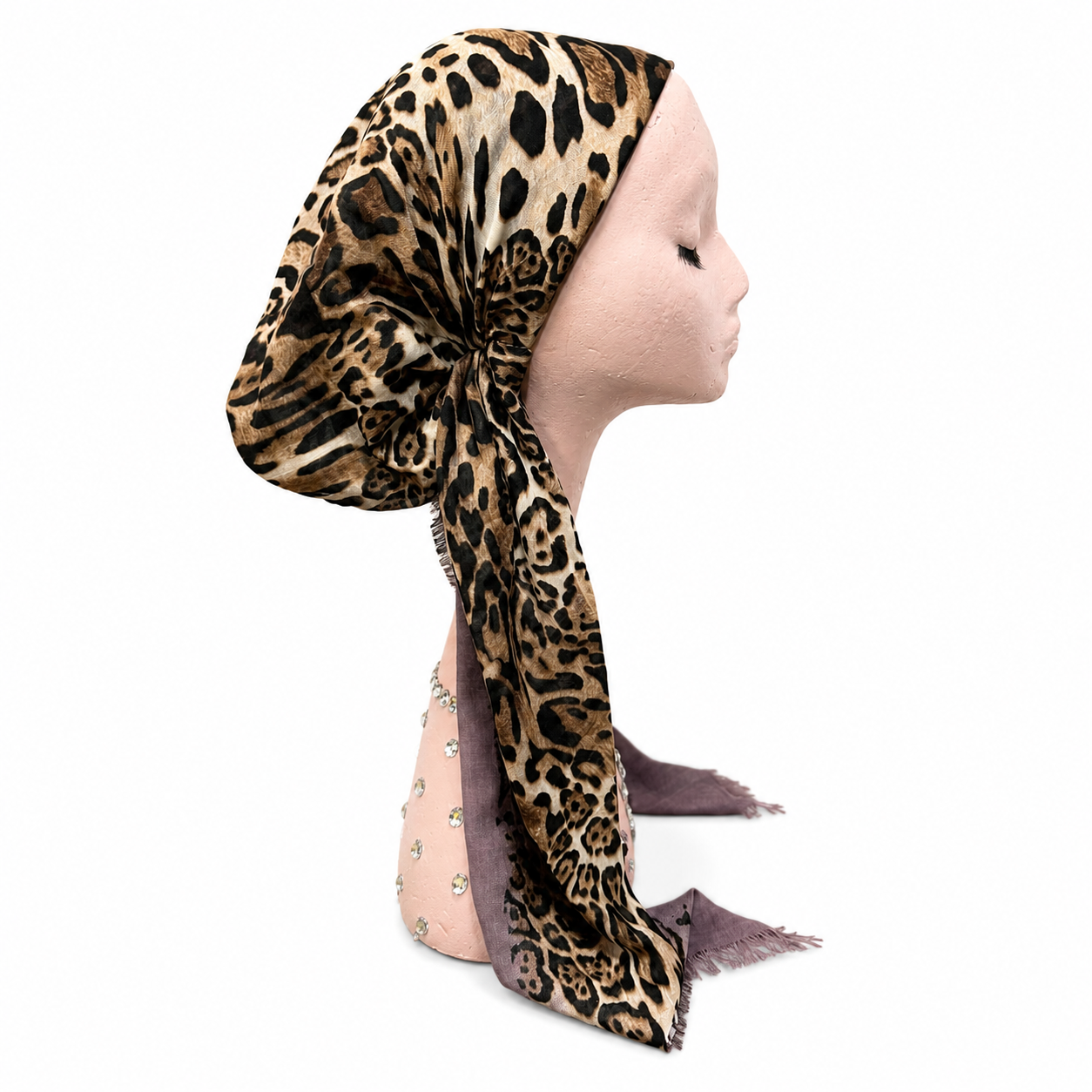 Natural Leopard W Charcoal Pre-Tied Scarf Atifa