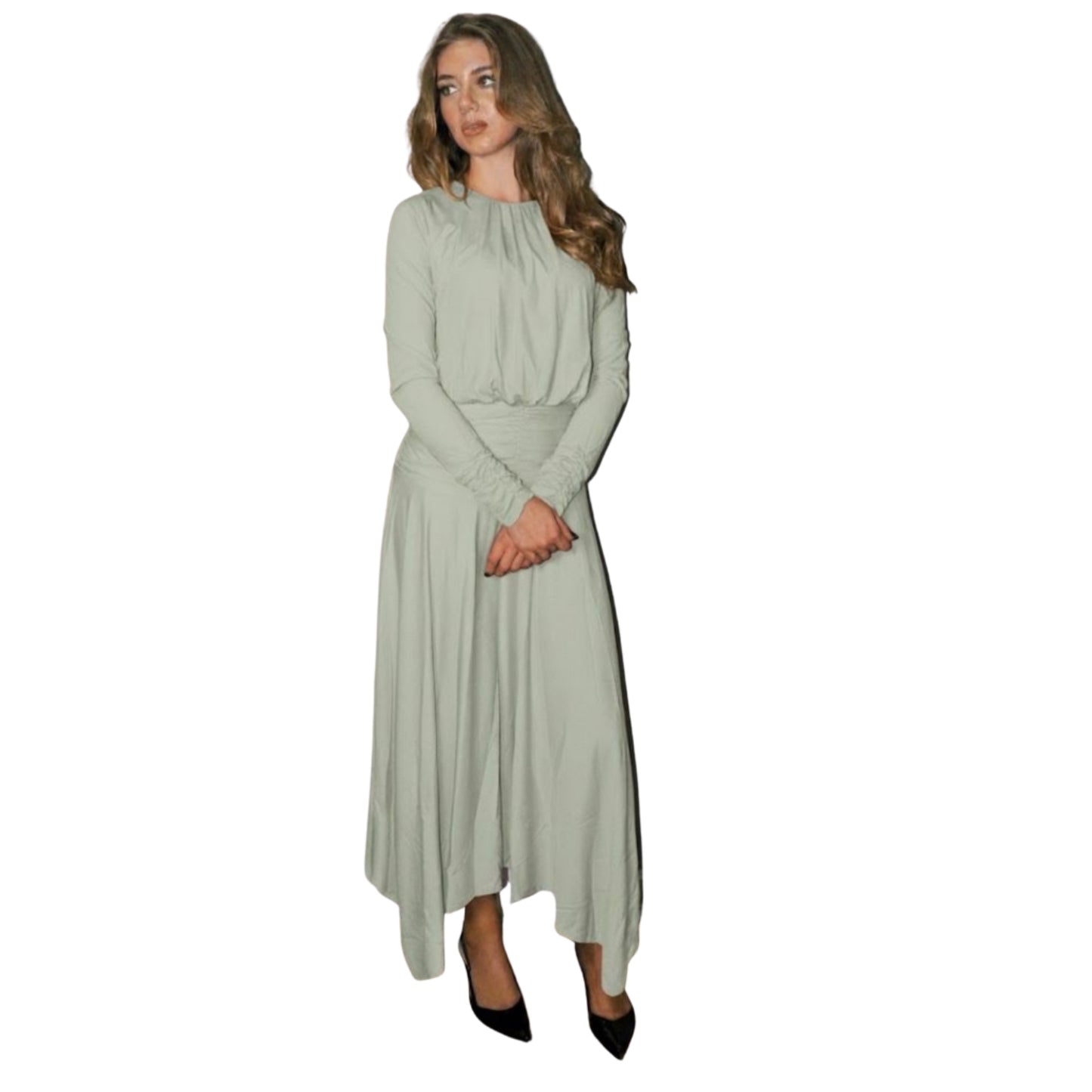 Ruched Waist Sage Dress Nina - The Mimi Boutique