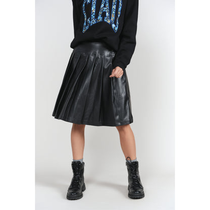Black Drop Waist Leather Pleated  Skirt Adina LV