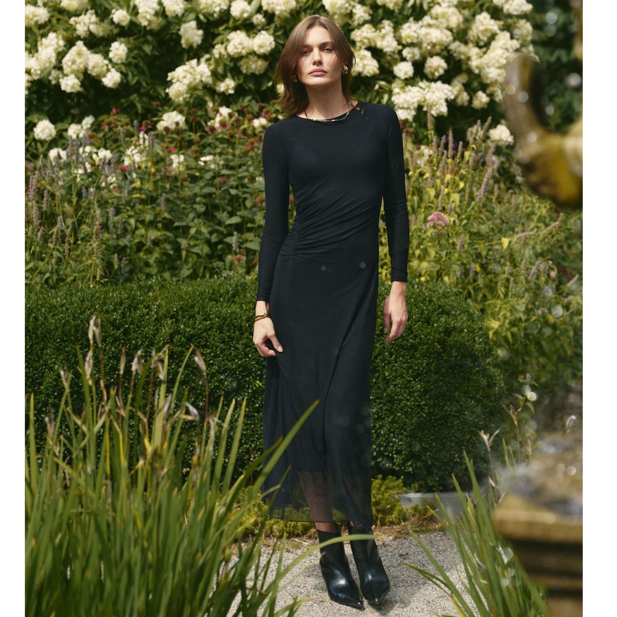 Black Side Ruched Mesh Dress Black Side Ruched Mesh Dress