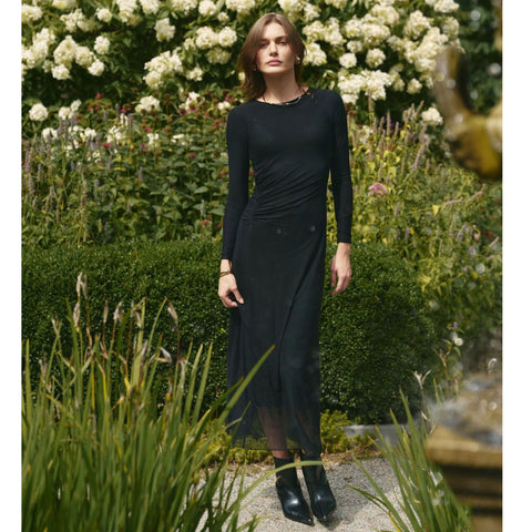 Black Side Ruched Mesh Dress