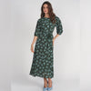 Smocked Shoulder Dress Green Floral