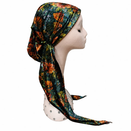 Velvet Flower Print Headscarf Dacee