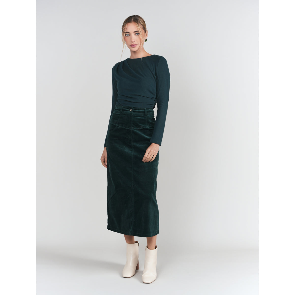 Fray Detail Skirt Emerald Corduroy Adina LV