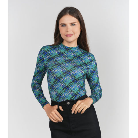 Abstract Plaid Printed Mock Neck Adina LV