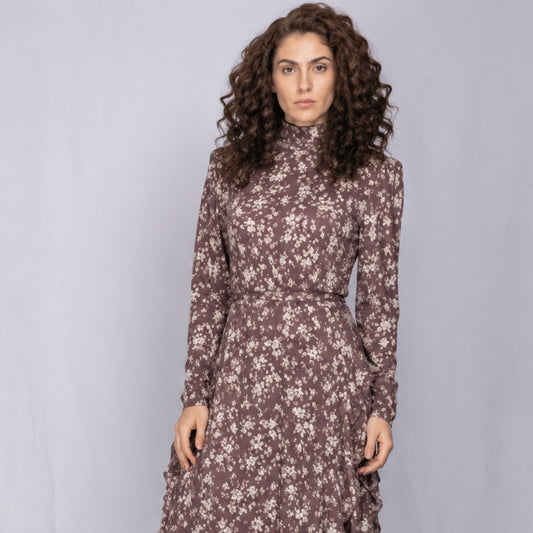 Floral Mesh Print Mockneck Top