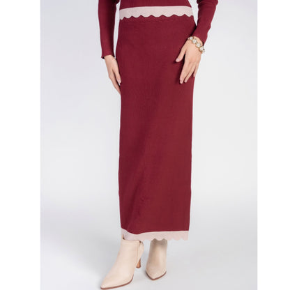 Scalloped Knit Skirt Bordeaux