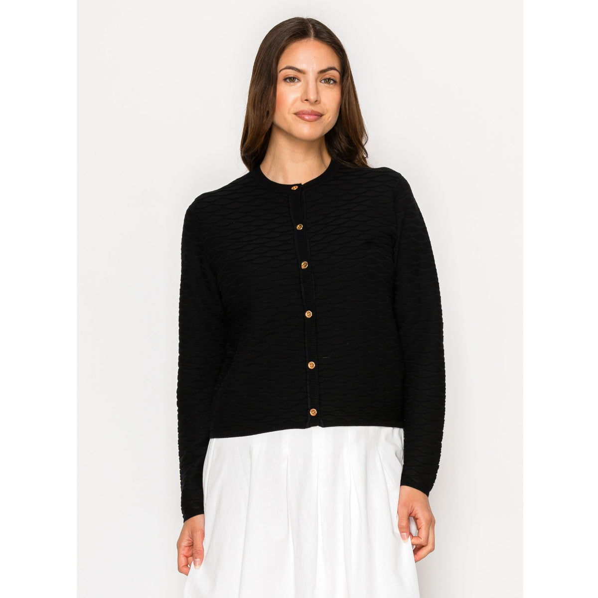Black Solid Knit Cardigan Yal