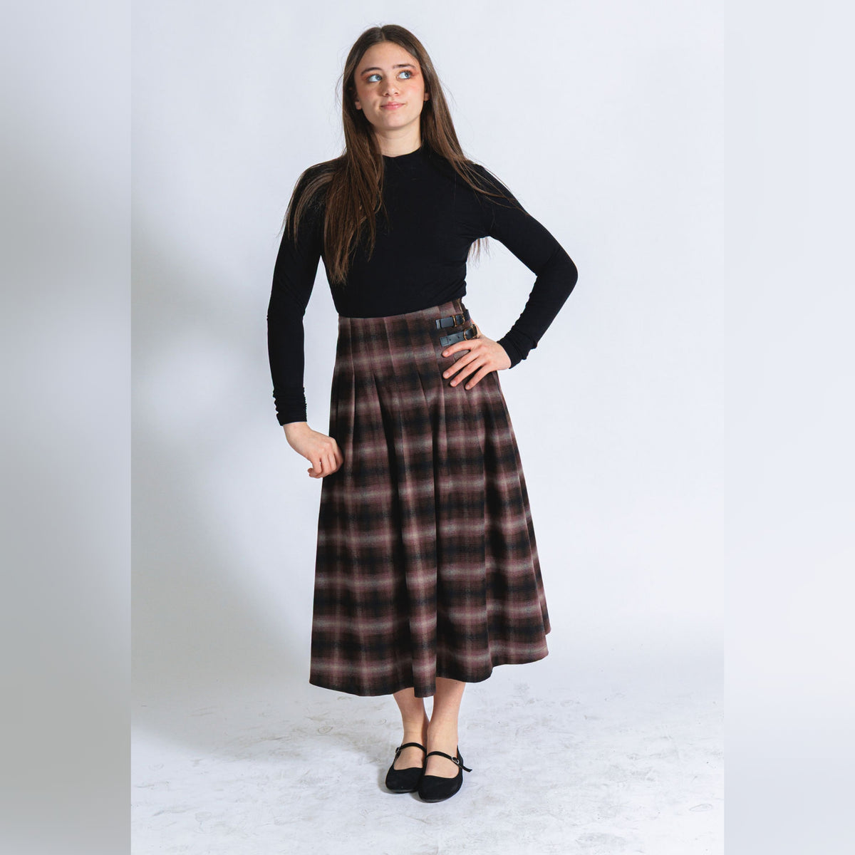 Purple Plaid Skirt Thread Teen
