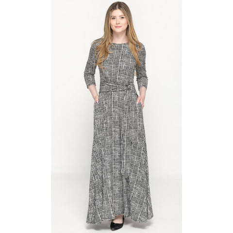Side Tie Black & White Maxi Dress KMW