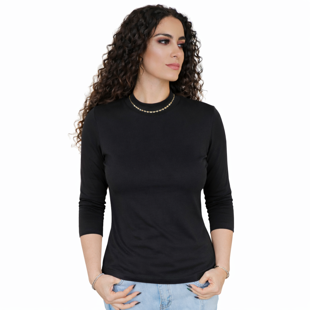 Black Crew Neck Microribbed Tshirt