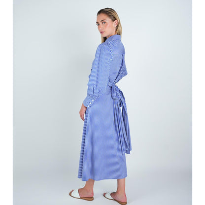 Blue Stripe Mock Wrap Dress - The Mimi Boutique