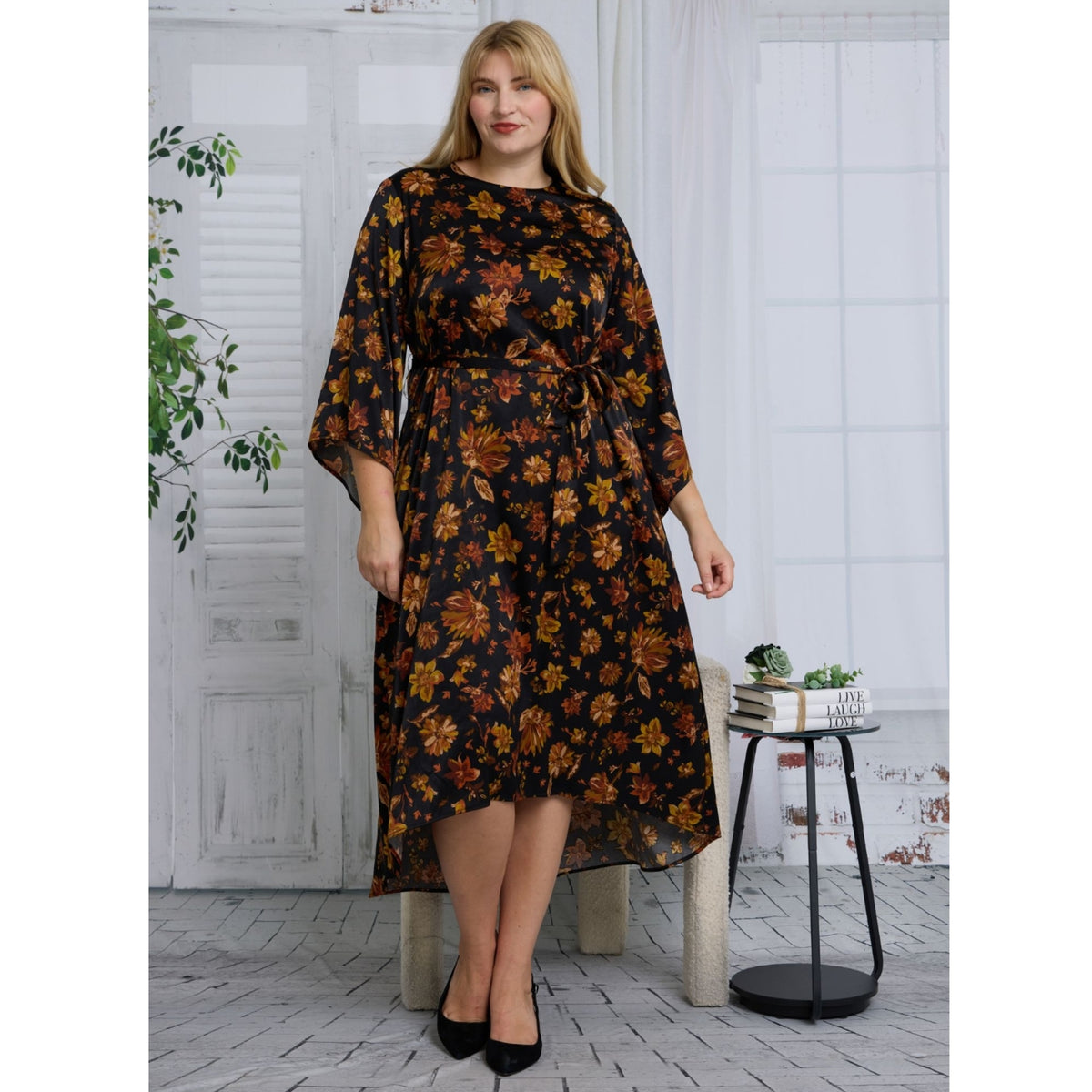 Plus Freya Dress Mustard Floral