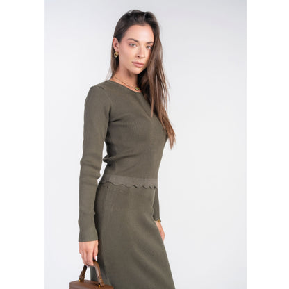 Scalloped Knit Top Olive