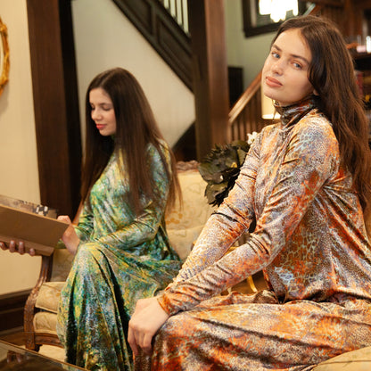 Turtleneck Vintage Lime Velvet Maxi Jackie O - The Mimi Boutique