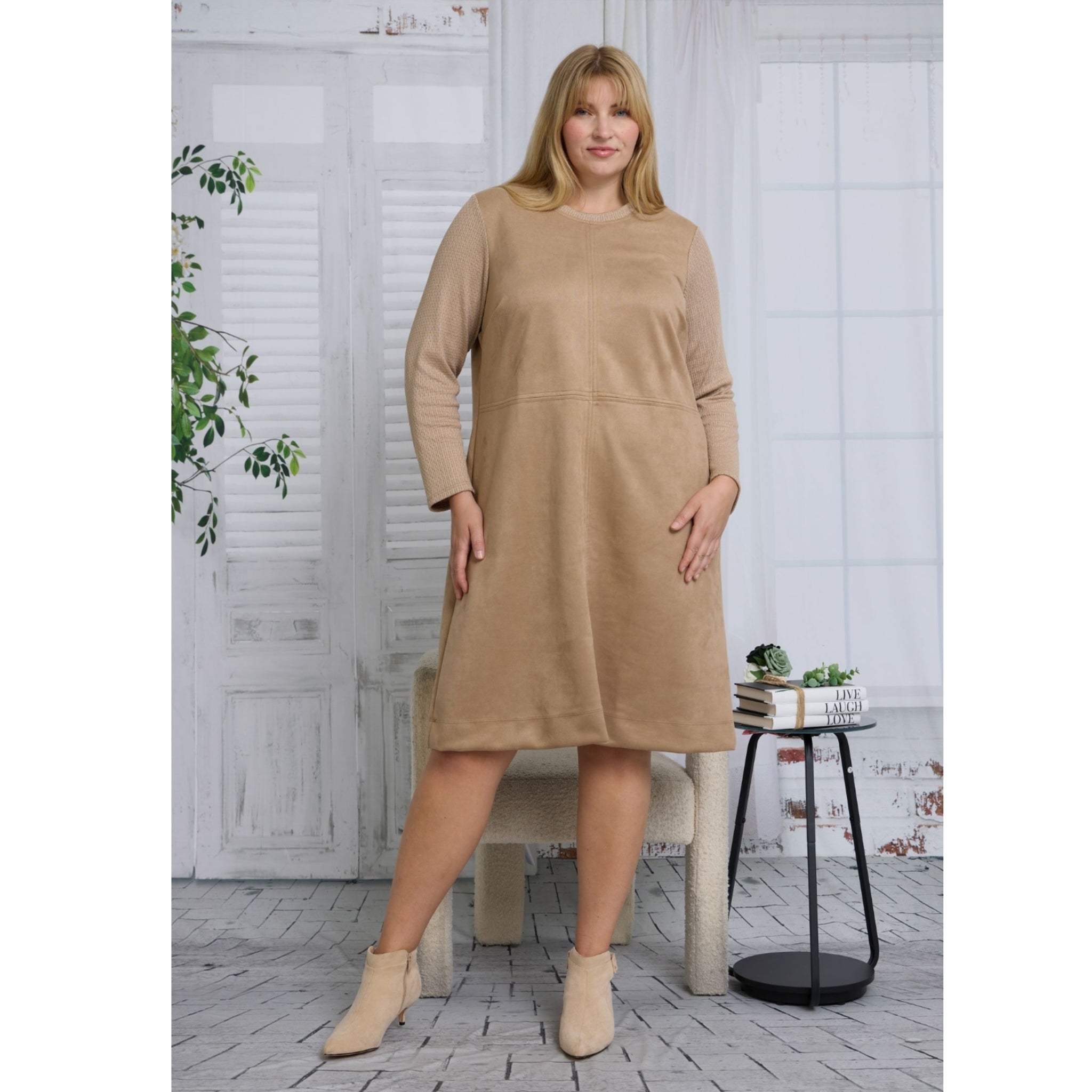 plus size brown suede dress Chic Plus Size Autumn Brown Suede Dress for Holidays & Everyday Elegan Canary Houze