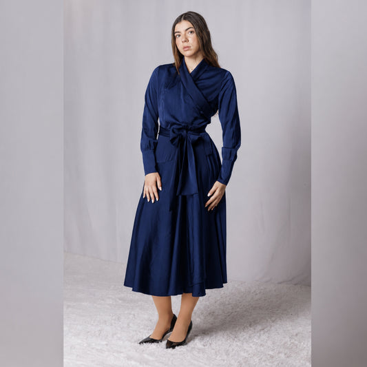 Navy Nancy Mock Wrap Dress
