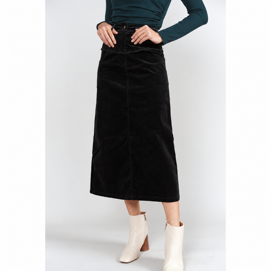 Fray Detail Skirt Black Corduroy Adina LV