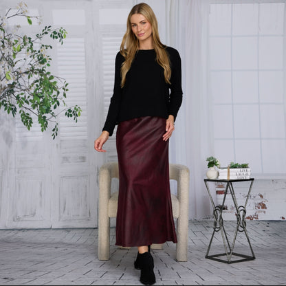 Burgundy Cosmo Distressed Skirt