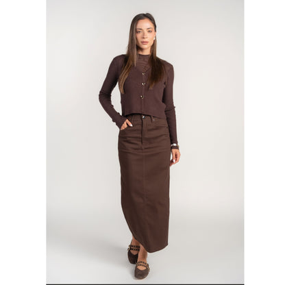Chocolate V-Neck Cardi With Heart Buttons