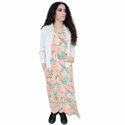 Salmon Floral Print Slip Dress