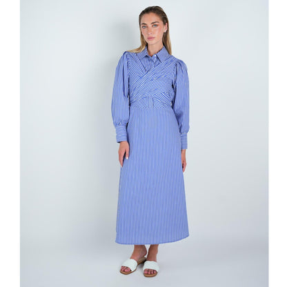 Blue Stripe Mock Wrap Dress - The Mimi Boutique