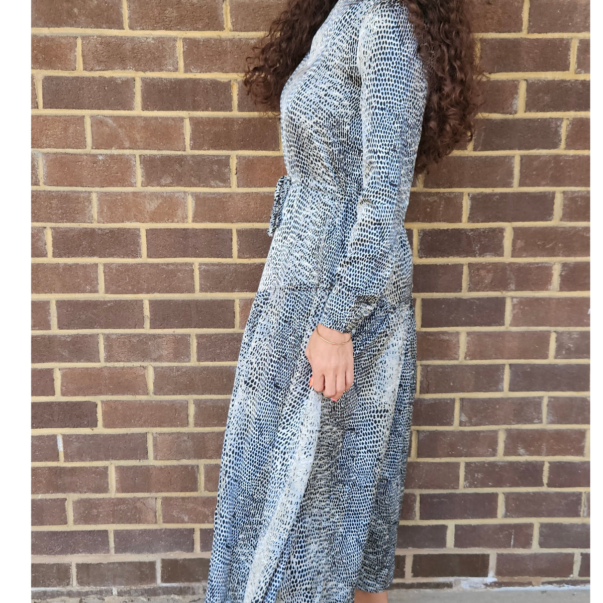 Grey Print Drawstring Dress Lilac Teen - The Mimi Boutique