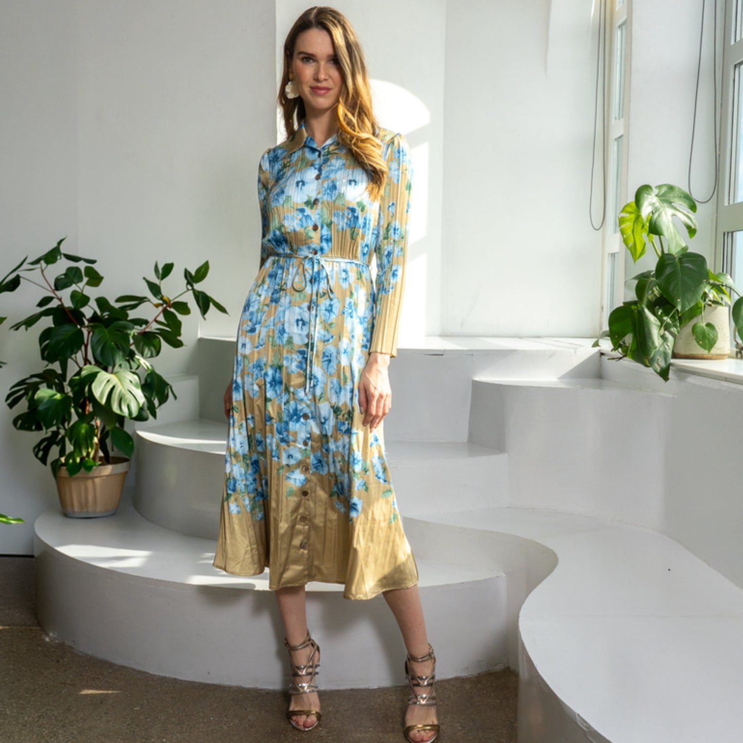 Summer Dress Gold/Blue Floral