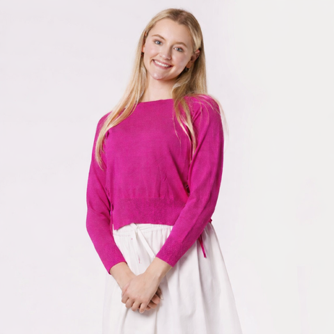 Fushia Sweater With Shoelace Sleeve