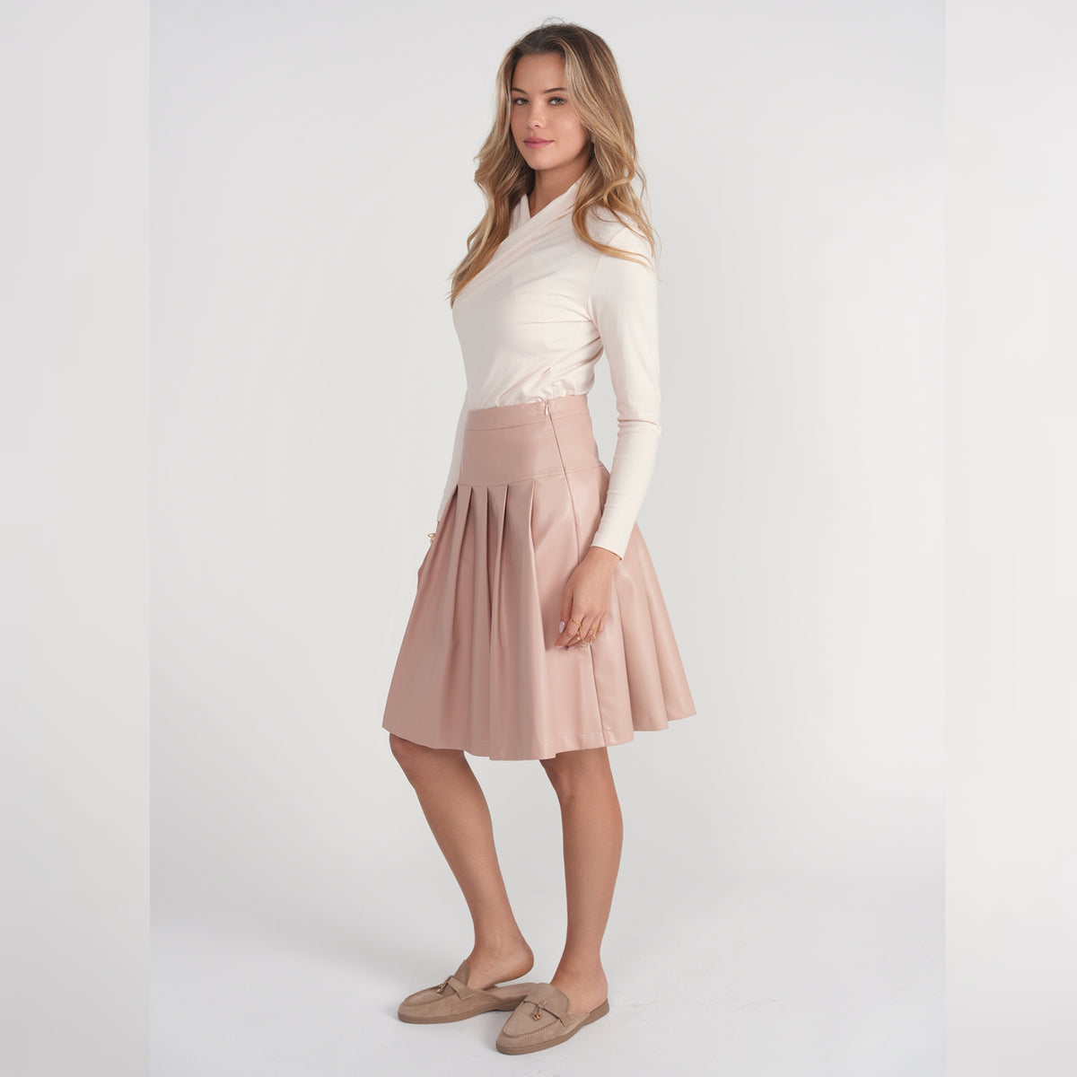 Pink Drop Waist Leather Pleated Skirt Adina LV