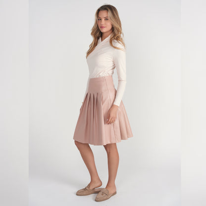 Pink Drop Waist Leather Pleated Skirt Adina LV