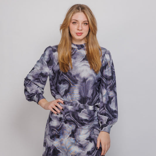 Puff Sleeve Mesh Marble Top - The Mimi Boutique