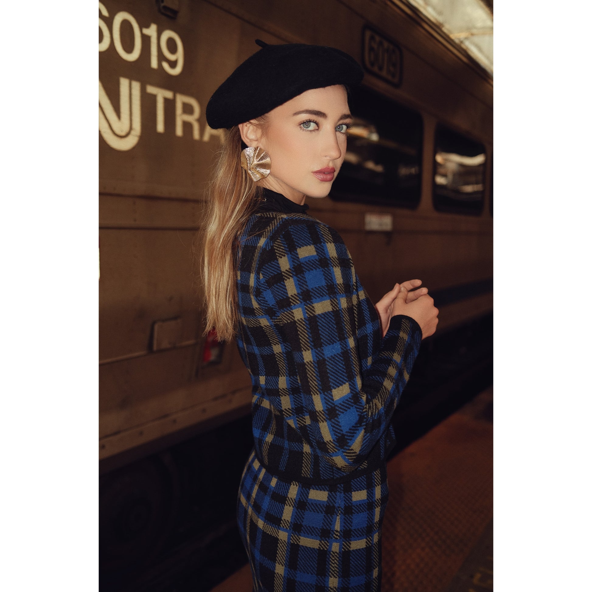 Jacquard Knit Plaid Skirt Adina LV - The Mimi Boutique