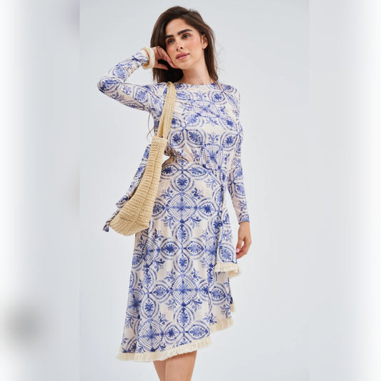 Blue Lapis Loose Basic Dress with Wrap DF