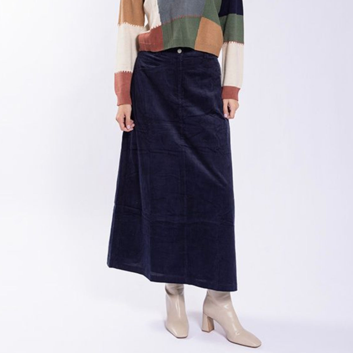 Navy Basic Corduroy Skirt