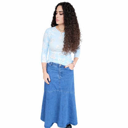 Aqua Branches Microribbed V neck Tee