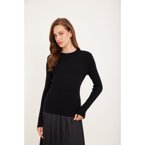 Basic Sweater Rib Top Black Valour