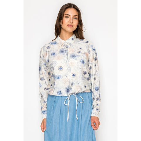 Blue Sunflower Cinch Waist Blouse