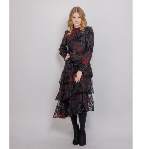Burgundy Tulle Angled Layer Dress