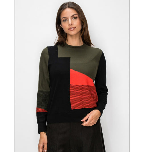 Olive Colorblock Yal Sweater