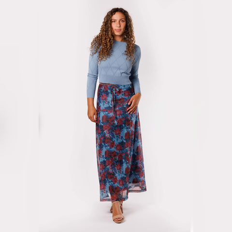 Blue & Violet Large Floral Mesh Skirt - The Mimi Boutique