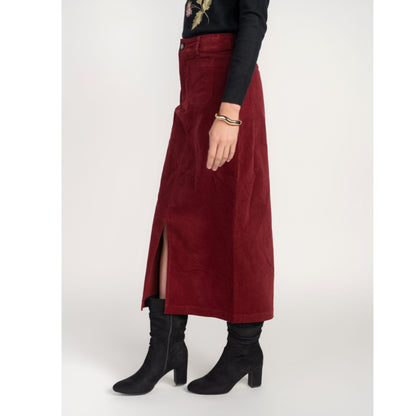 Pocket Midi Skirt Cherry Lacquer Corduroy