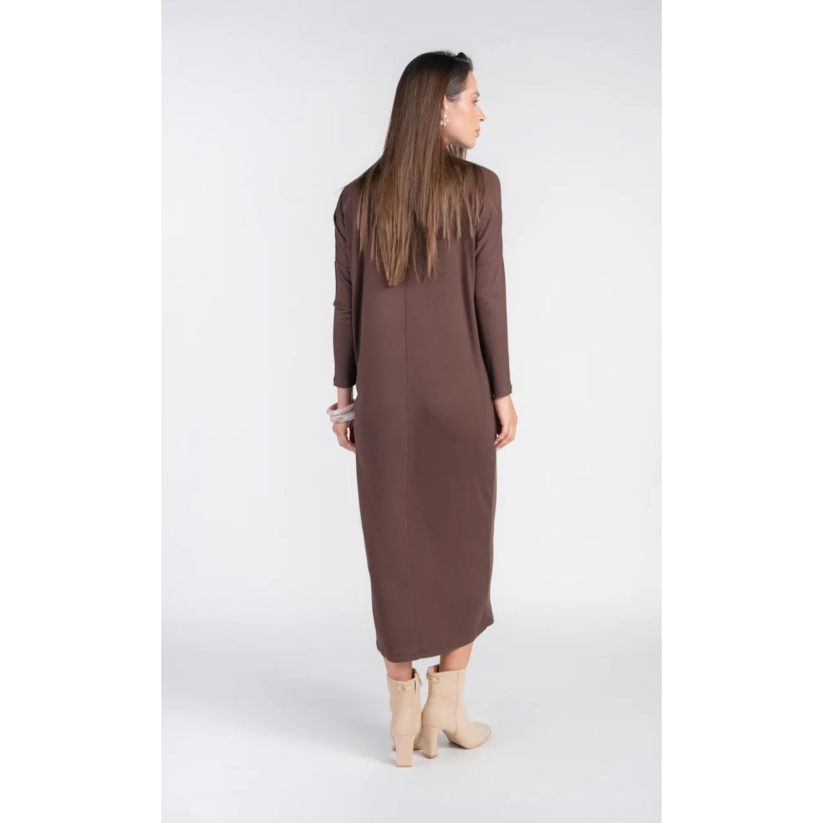 Chocolate Brown Dolman Sleeve Dress With Buttons Adina LV