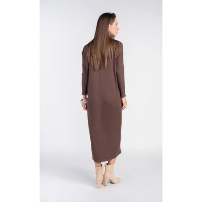 Chocolate Brown Dolman Sleeve Dress With Buttons Adina LV