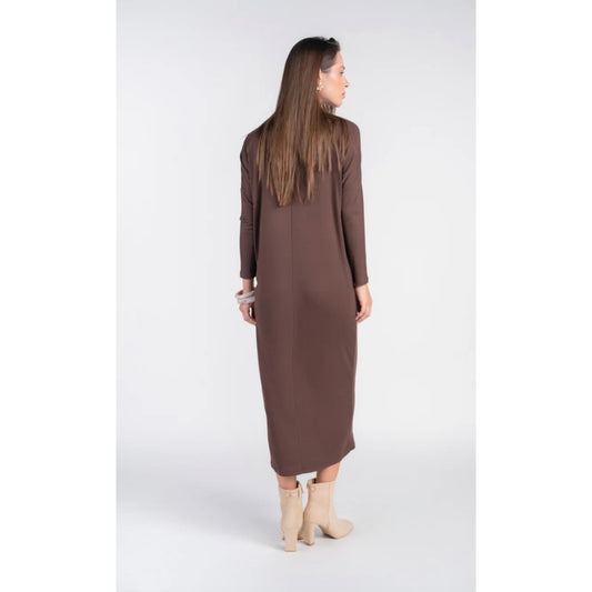 Chocolate Brown Dolman Sleeve Dress With Buttons Adina LV