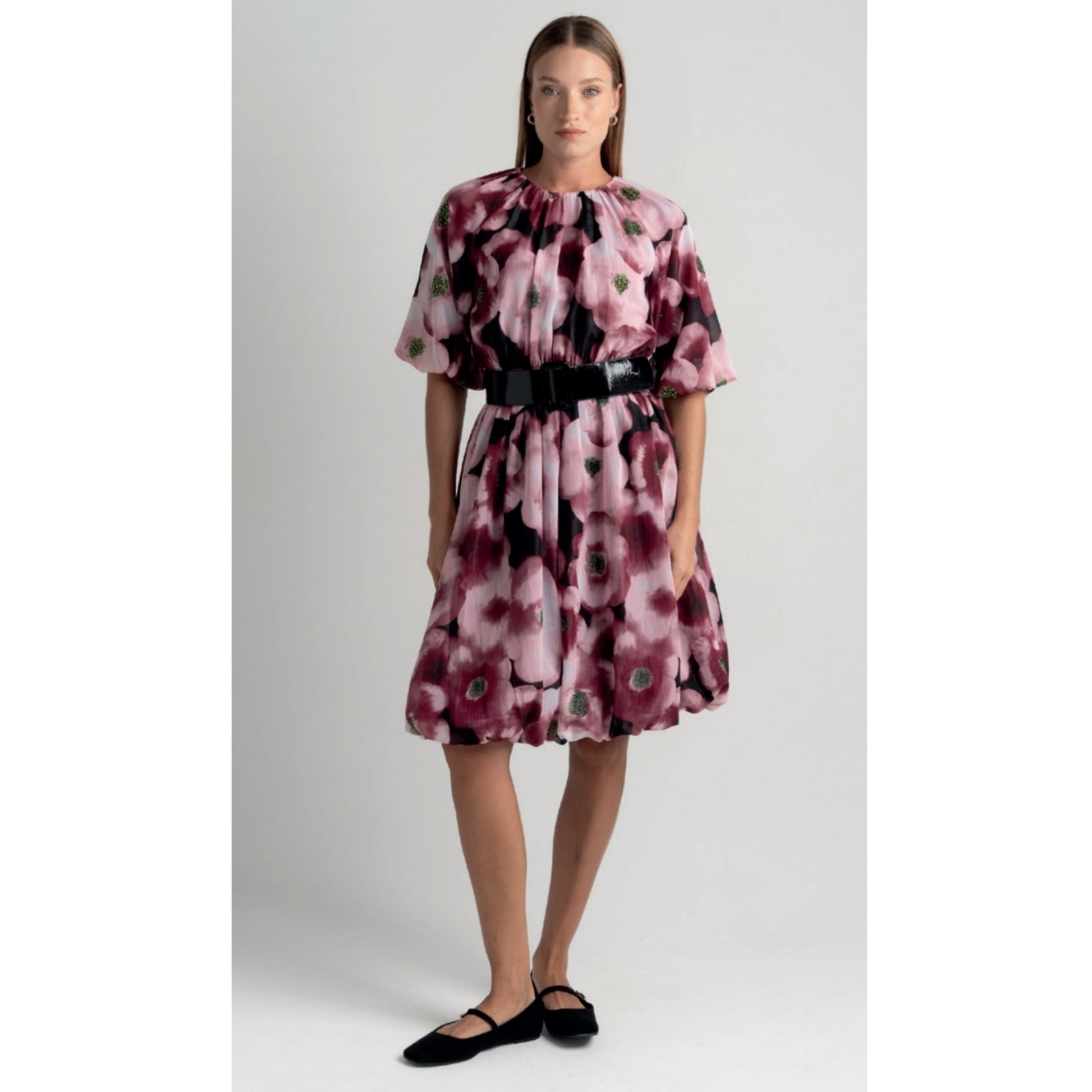 Shimmer Floral Print Bubble Dress Touch - The Mimi Boutique